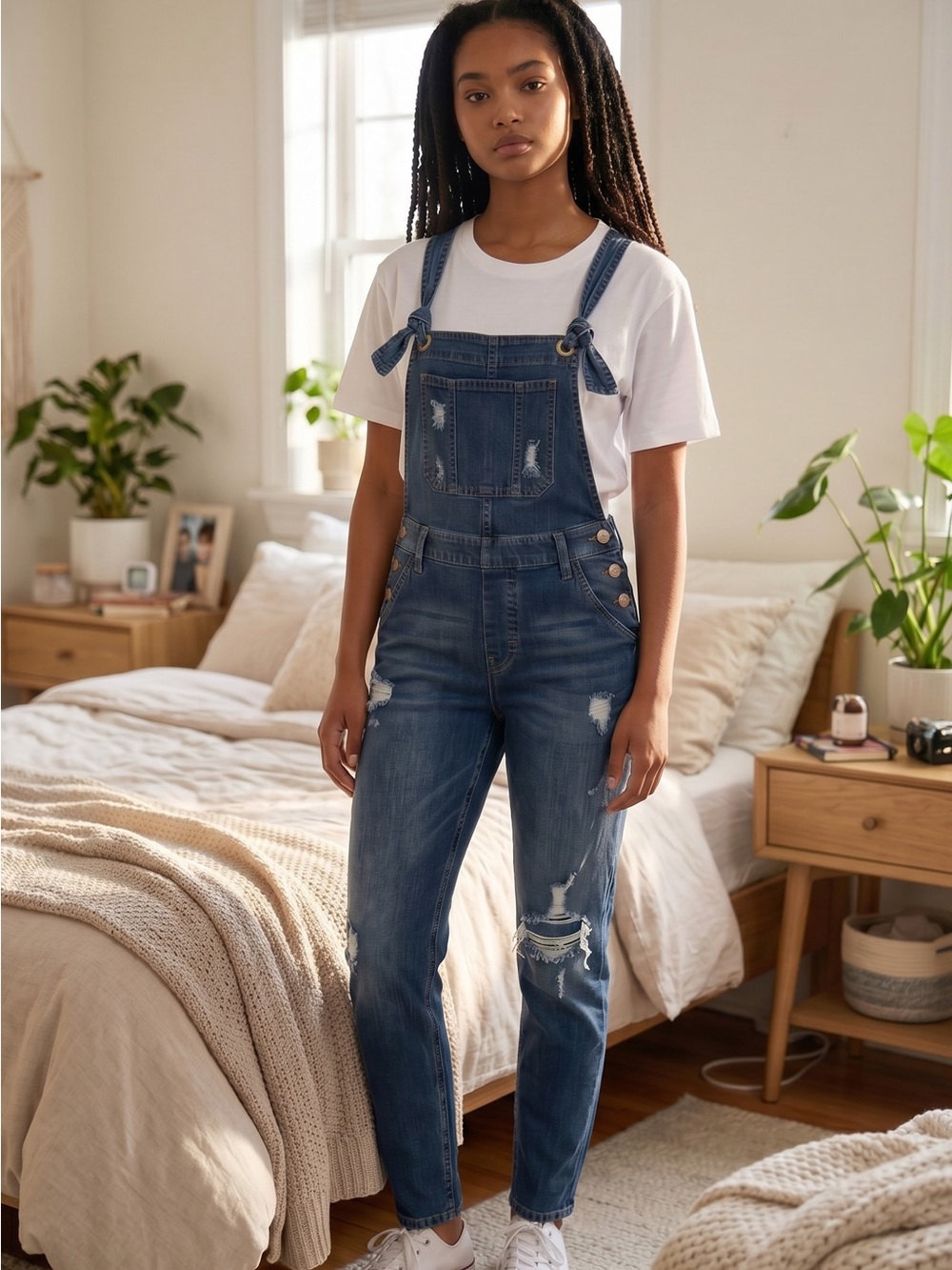 Anthropologie Pilcro The Wanderer Overall In Distressed Blue Velvet Size 26
